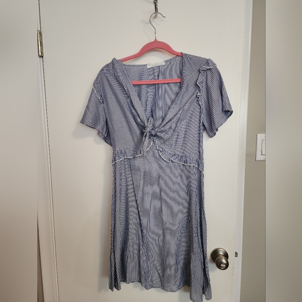 Potter's pot, boho blue stripe size small mini dress